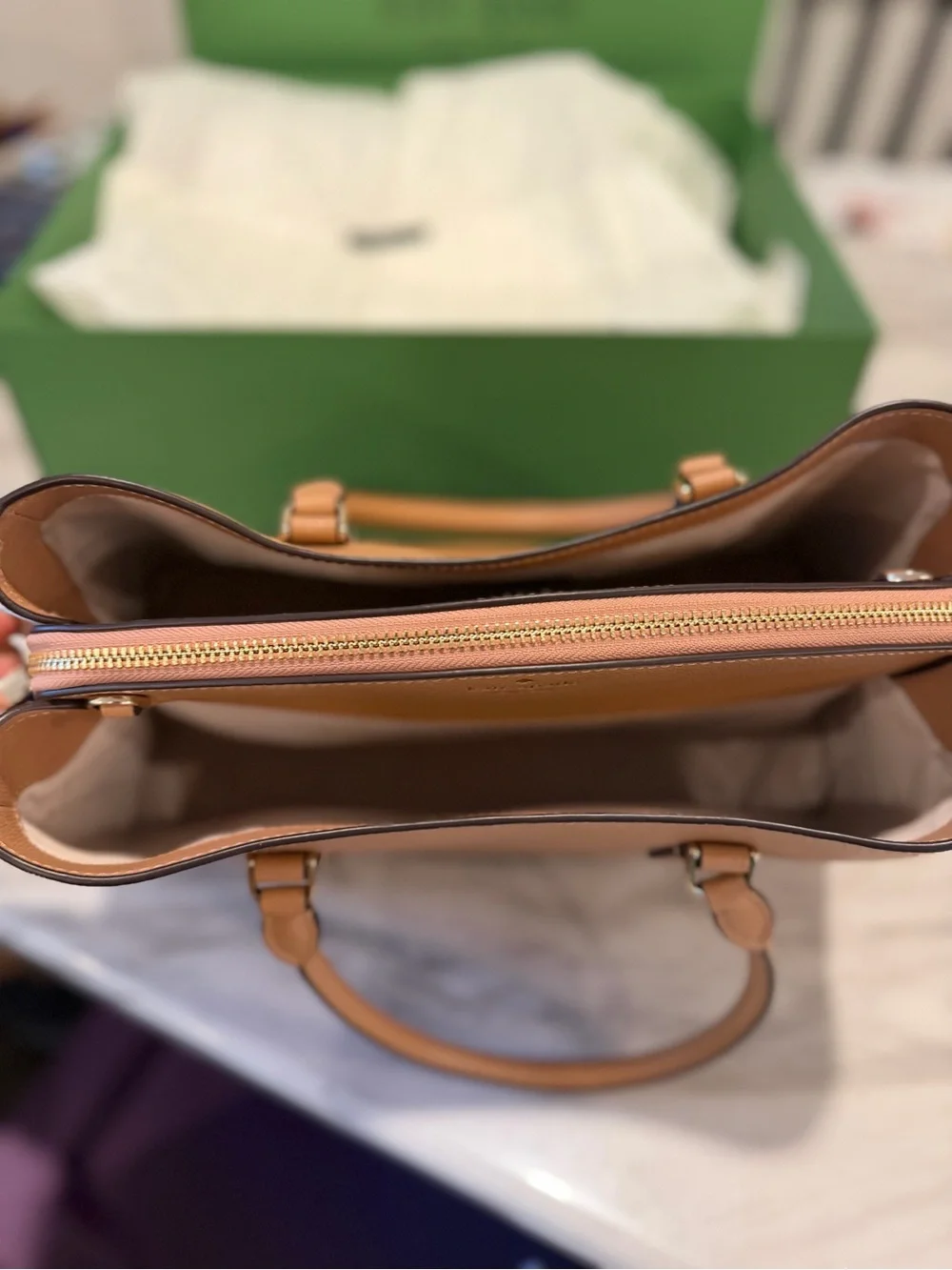 kate spade camel leather satchel with top handles